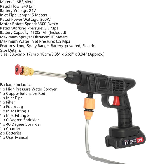 Cordless Pressure Washer, 24V Portable Power Washer with Copper Motor (Black)