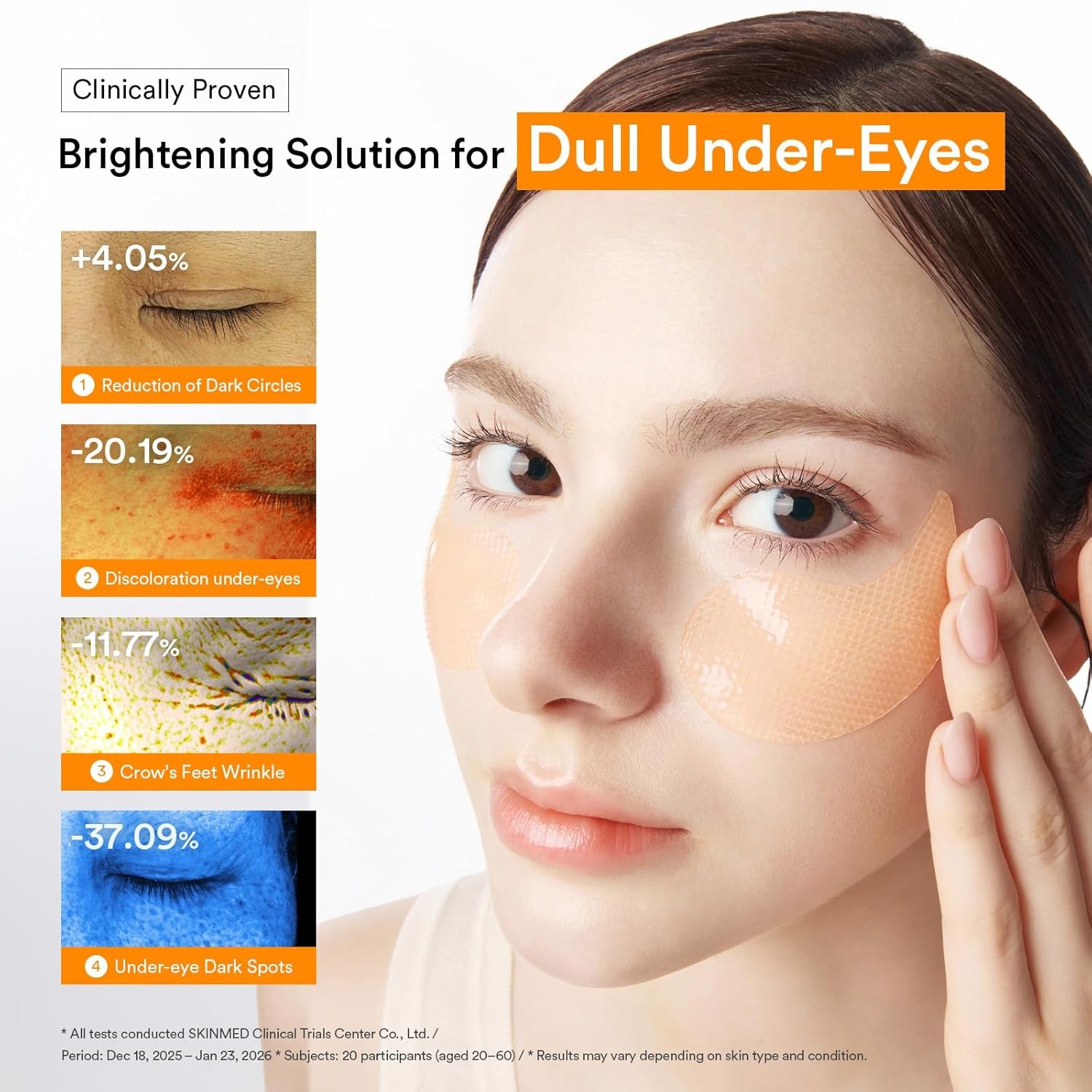 Glutathione Kojic Acid Eye Patches for Radiance Dark Circles & Dark Spots, with Tone-Up Jelly, 60 Count, Korean Skin Care